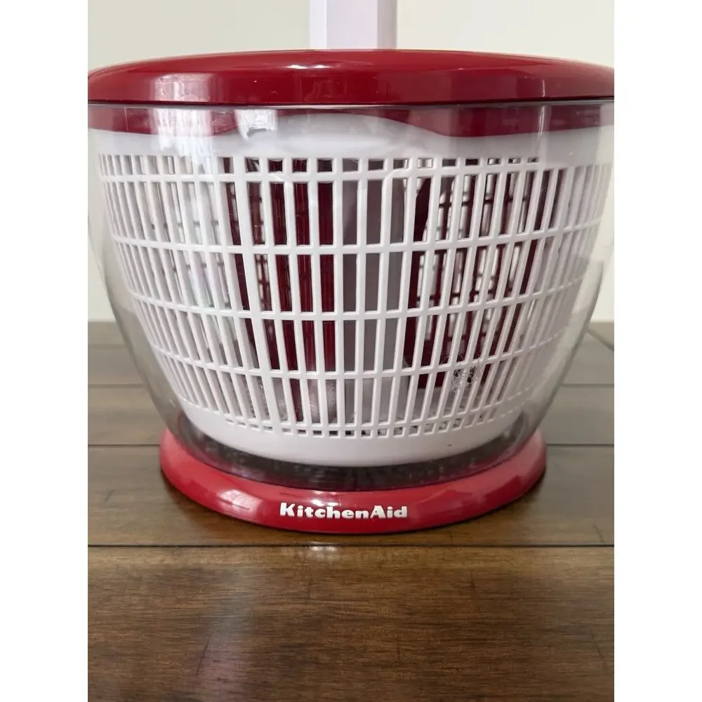 KitchenAid Salad Spinner Red Large Vegetables Lettuce Washer Dryer Colander Pump